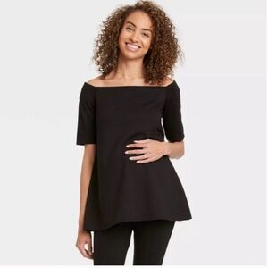 The Nines by Hatch Short Sleeve Off the Shoulder Ponte Top Black